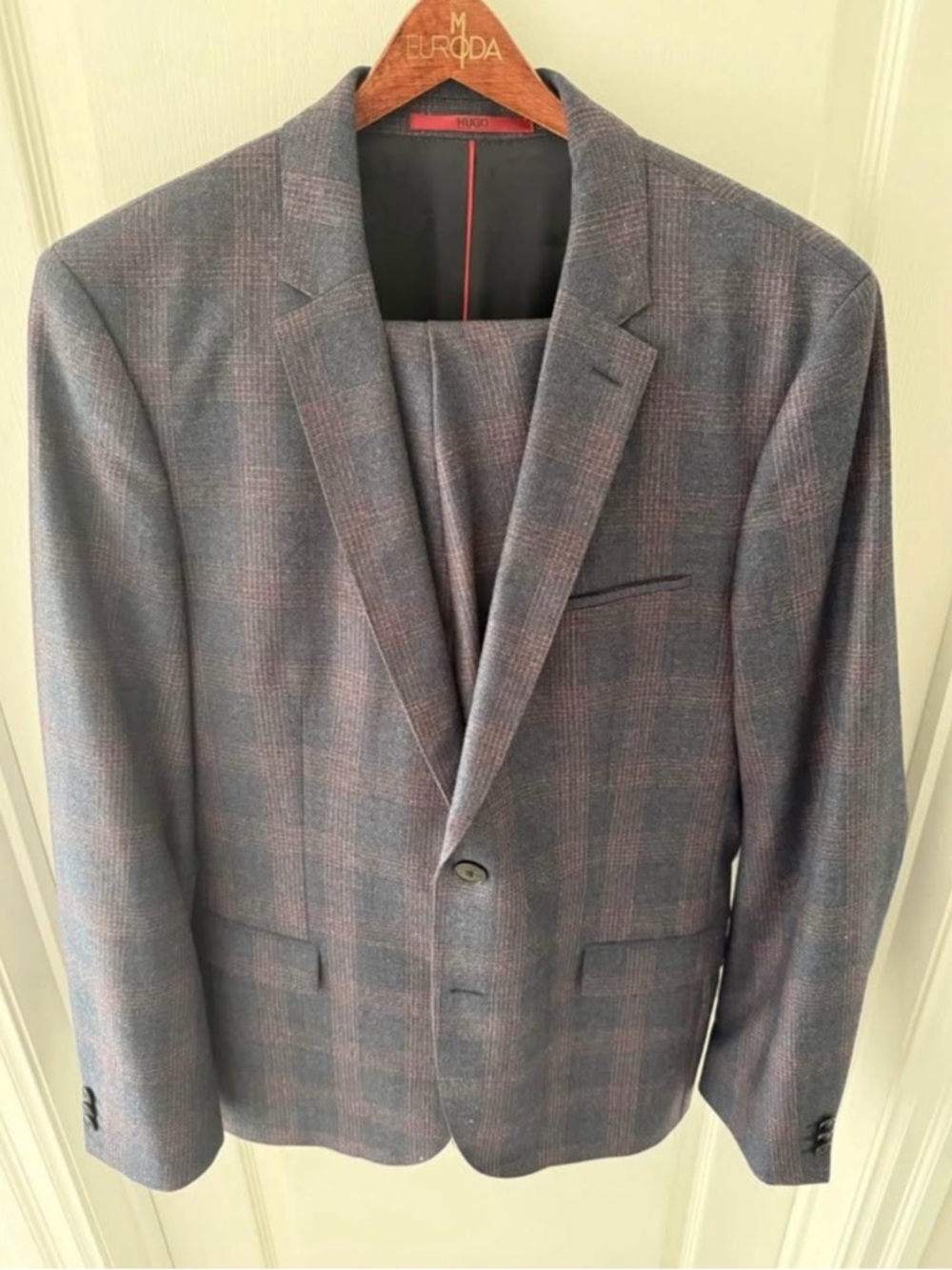 HUGO Men's Plaid Two-Button Blazer in Blue and Brown